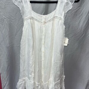 Free People White Lace-Trim Button-Front Chemise
